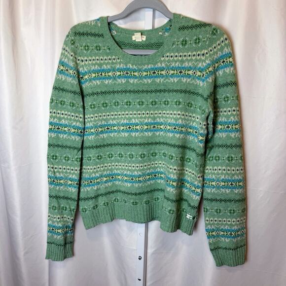 VTG American Eagle Women’s Fair Isle Sweater Wool Cashmere Angora Blend Green L - Picture 1 of 5